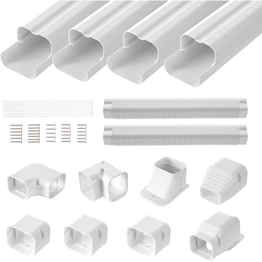 image:imageVEVOR Mini Split Line Set Cover 3inch W 176Ft L PVC Decorative Pipe Line Cover for Air Conditioner with 4 Straight Ducts amp Full Components Easy to Install Paintable for Heat Pumps White4 Straight Pipes