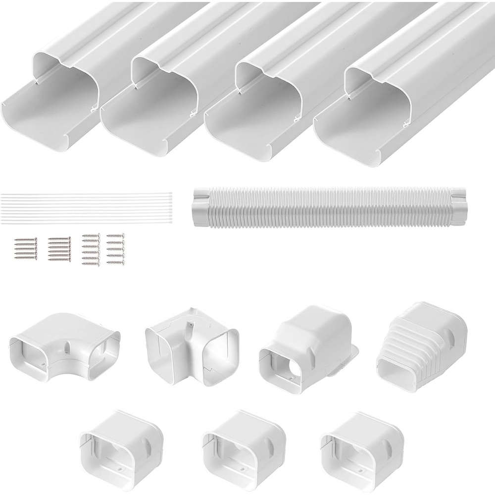 image:imageVEVOR Mini Split Line Set Cover 3inch W 177Ft L PVC Decorative Pipe Line Cover for Air Conditioner with 10 Straight Ducts amp Full Components Easy to Install Paintable for Heat Pumps White4 Straight Pipes