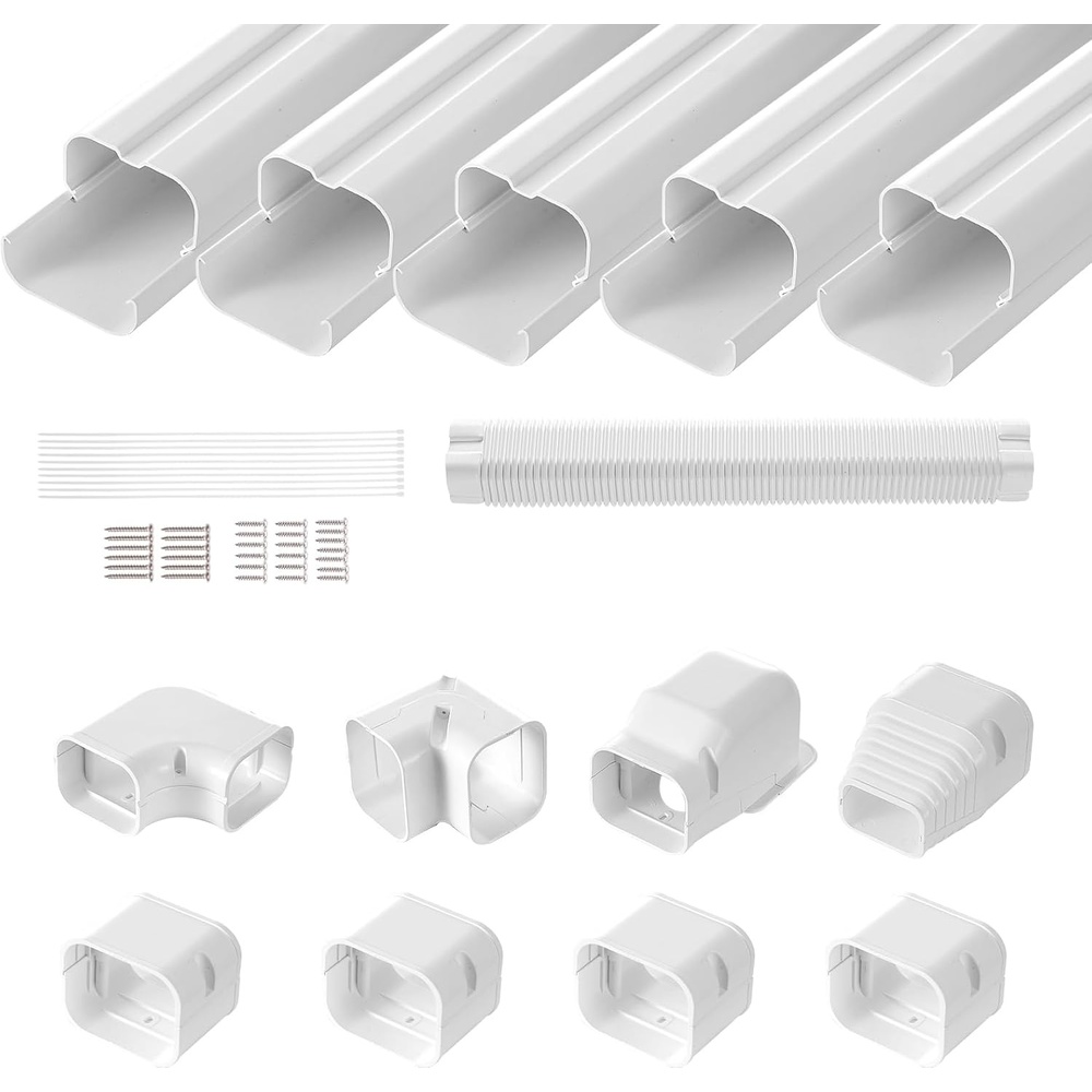 image:imageVEVOR Mini Split Line Set Cover 3inch W 177Ft L PVC Decorative Pipe Line Cover for Air Conditioner with 10 Straight Ducts amp Full Components Easy to Install Paintable for Heat Pumps White5 Straight Pipes