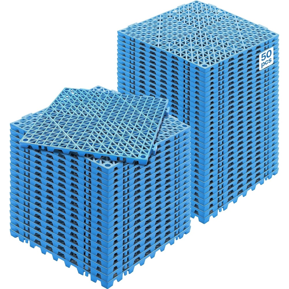 image:imageVEVOR Modular Interlocking Cushion 12 Pack 12 x 12 Splicing Drainage Mats Soft PVC Interlocking Drainage Floor Tiles NonSlip Drainage Holes for Restroom Bathroom Kitchen Pool Wet Areas GrayBlue