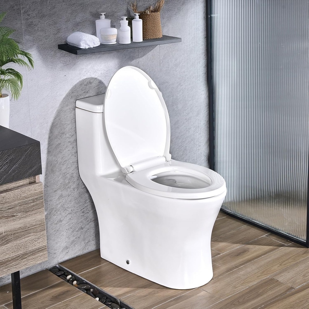 image:imageVEVOR OnePiece Toilet Elongated Toilet Vortex DualFlush 10128 GPF Toilets for Bathroom with Comfortable Chair Seat Standard Height EasyClean Skirted Design 12 inch RoughIn White  SilverDual Flush 10  128 GPF