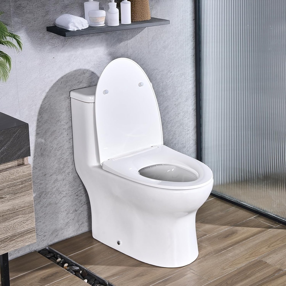 image:imageVEVOR OnePiece Toilet Elongated Toilet Vortex Left Flush 128 GPF Toilets for Bathroom with Comfortable Chair Seat Standard Height EasyClean Skirted Design 12 inch RoughIn White  Silver12 Roughin  Dual Flush 10128 GPF