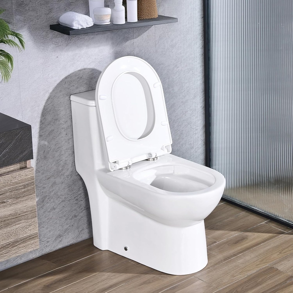 image:imageVEVOR OnePiece Toilet Elongated Toilet Vortex Left Flush 128 GPF Toilets for Bathroom with Comfortable Chair Seat Standard Height EasyClean Skirted Design 12 inch RoughIn White  Silver10 Roughin  Dual Flush 1116 GPF