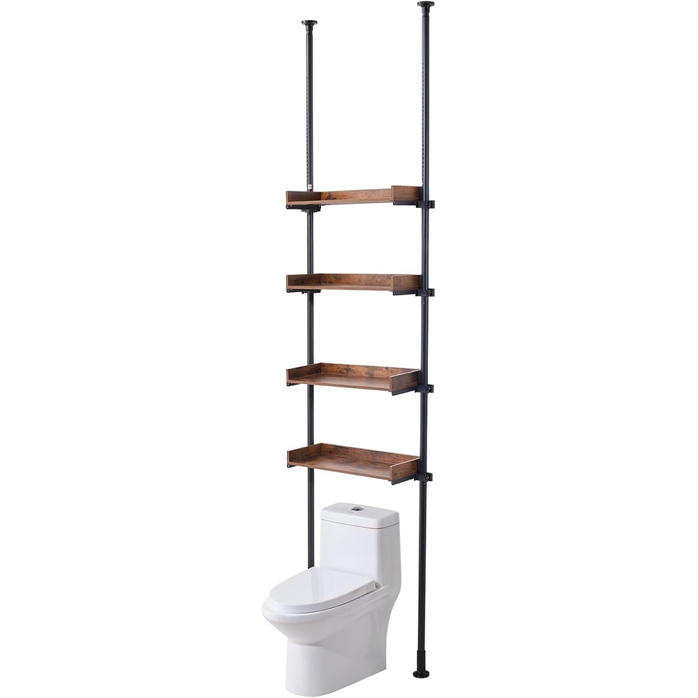 image:imageVEVOR Over Toilet Shelf 4Tier Adjustable AboveToilet Bathroom Storage LowCarbon Steel 53132 Tall Storage Shelf Rack Easy Assembly Laundry Space Saver for Small Rooms Fit Most ToiletsAluminumWood