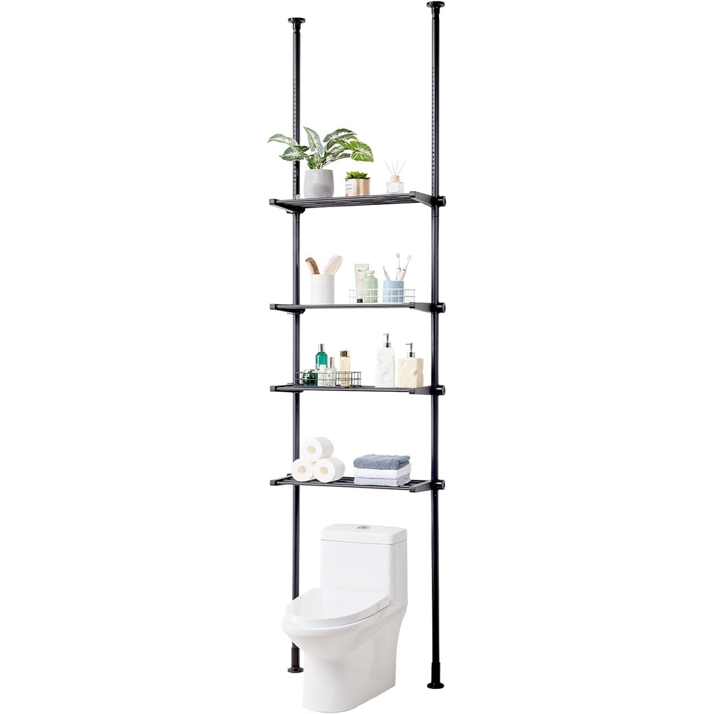 image:imageVEVOR Over Toilet Shelf 4Tier Adjustable AboveToilet Bathroom Storage LowCarbon Steel 53132 Tall Storage Shelf Rack Easy Assembly Laundry Space Saver for Small Rooms Fit Most ToiletsAluminum