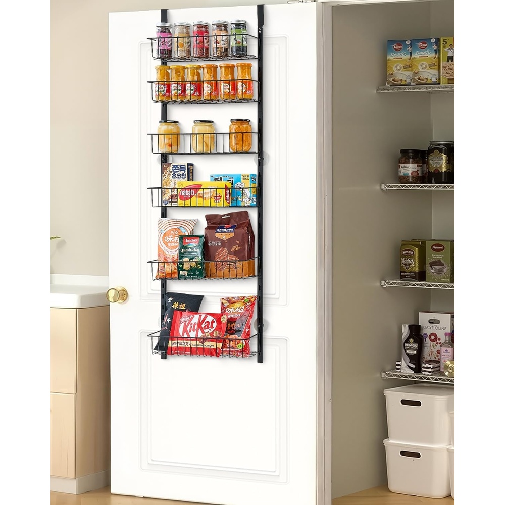 image:imageVEVOR Over the Door Pantry Organizer 6Tier Pantry Organization and Storage HeavyDuty Steel Hanging Spice Rack Adjustable Wall Seasoning Shelves for Home Kitchen Laundry Room Bathroom BlackBlack