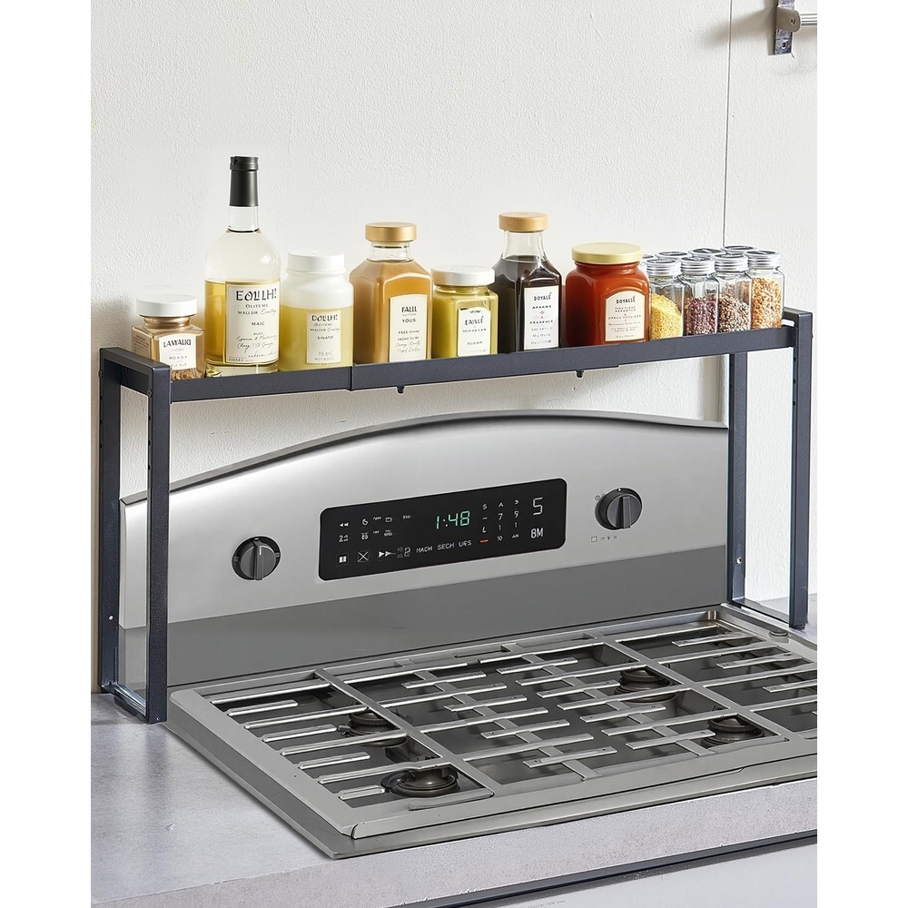 image:imageVEVOR Over the Stove Shelf Adjustable 2733Inch Spice Organizer 4 Level Expandable Height Spice Rack for Kitchen Stove Top Spice Organizer Countertop Seasoning Organizer Storage Solution BlackBlack
