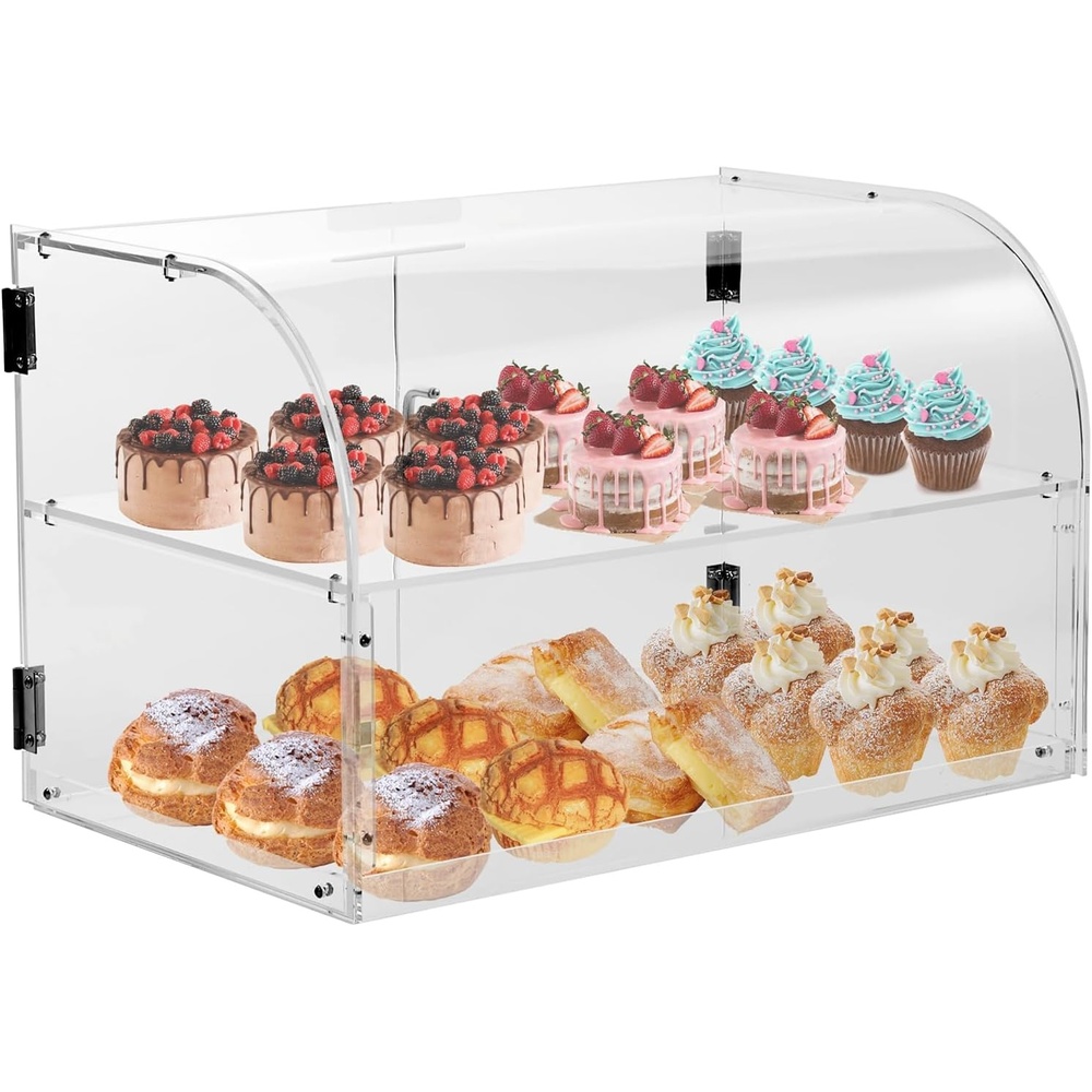 image:imageVEVOR Pastry Display Case 2Tier Commercial Countertop Bakery Display Case Acrylic Display Box with Rear Door Access amp Removable Shelves Keep Fresh for Donut Bagels Cake Cookie