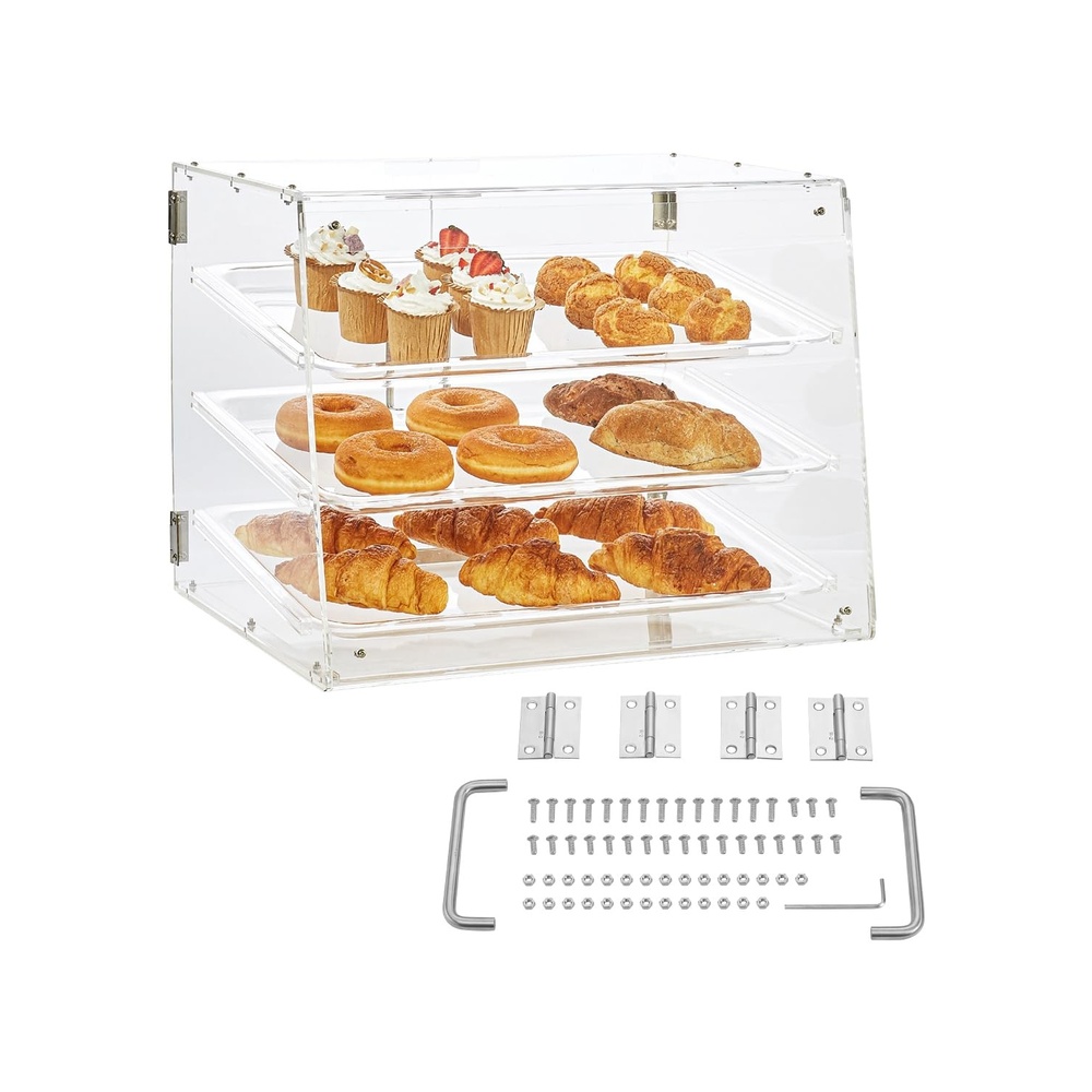 image:imageVEVOR Pastry Display Case 4mm Detachable Tray Transparent Sturdy Versatile Bakery Display Case with Side Edge Fixing Structure Bakery Display Case with Magnetic Rear Door Fit for Shops amp Stores