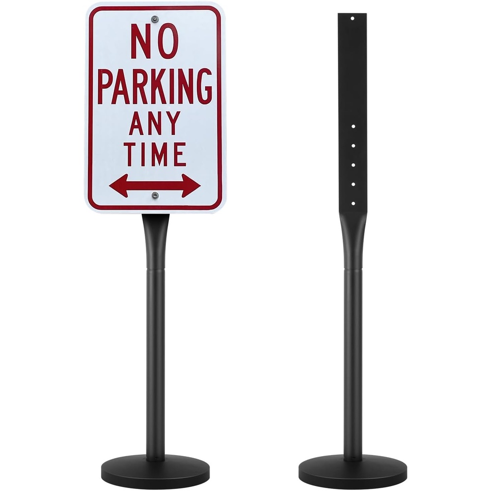 image:imageVEVOR Portable Sign Post 1Pack 4 ft Tall Metal Sign Stands with Heavy Duty Cast Iron Base MultiHole Design for Easy Installation WindResistant for Indoor and Outdoor Parking Warning Notice1
