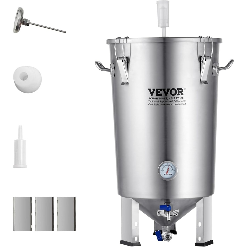 image:imageVEVOR Pressure Fermenter 15 PSI 8 Gal30L AllinOne Stainless Steel Conical Secondary Fermentation Bucket for Wine Beer Brewing Equipment8 GalFermenter10