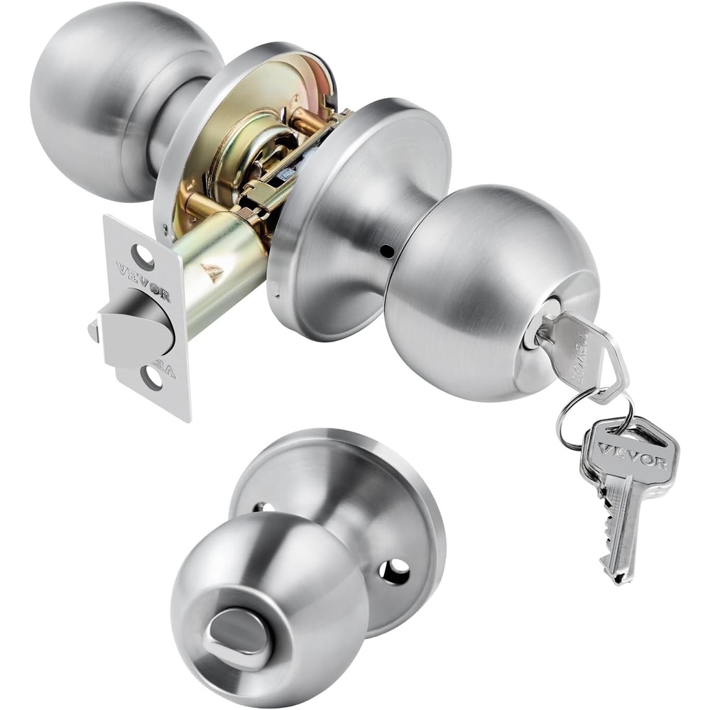 image:imageVEVOR Privacy Door Handle 5Pack Matte Black Interior Door Lever Left or Right Handing Reversible Lever with Keyless Turn Lock 45 Rotation to Open Door Handles for Bedroom and Bathroom DoorsSatin Nickel