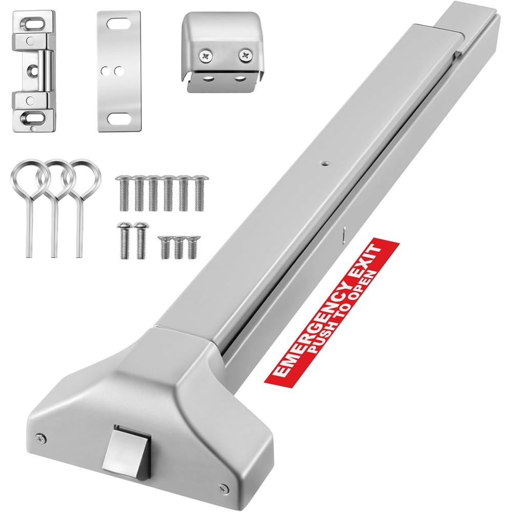 image:imageVEVOR Push Bar Panic Exit Device 31 Stainless Steel Commercial Panic Bar for Exit Doors Emergency Exit Door Hardware with Dual Locking Bolt and Sticker for 3146 Wood or Metal Door Silver28 with Warning Sticker