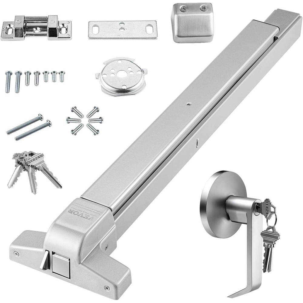 image:imageVEVOR Push Bar Panic Exit Device 41 Stainless Steel Commercial Panic Bar for Exit Doors Emergency Exit Door Hardware with Exterior Lever Handle and 6 Keys for 4161 Wood or Metal Door Silver31 with Exterior Lever