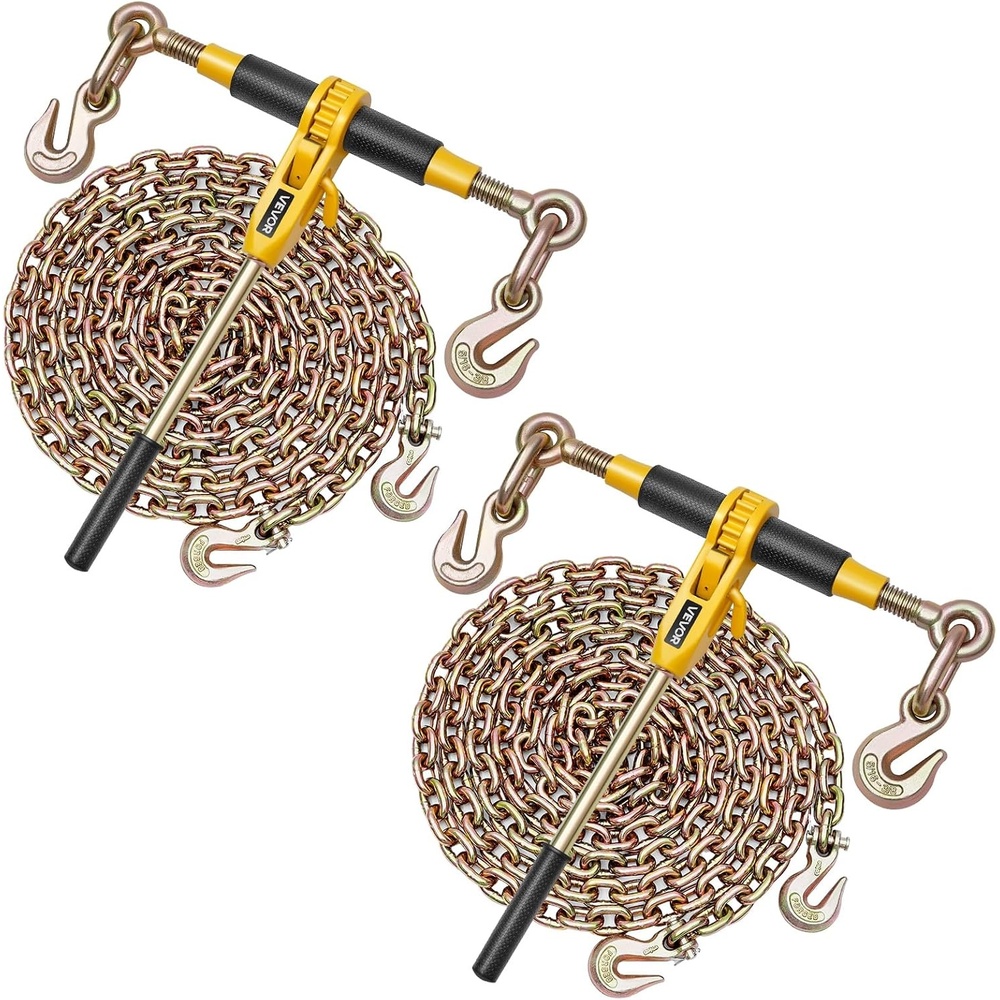 image:imageVEVOR Ratchet Chain Binder 51638 7100 lbs Load Limit amp 4100 lbs G80 Chain Heavy Duty Load Binders Detachable AntiSkid Handle Tie Down Hauling Chain Binders for Flatbed Truck Trailer 4 Set2P 10ft