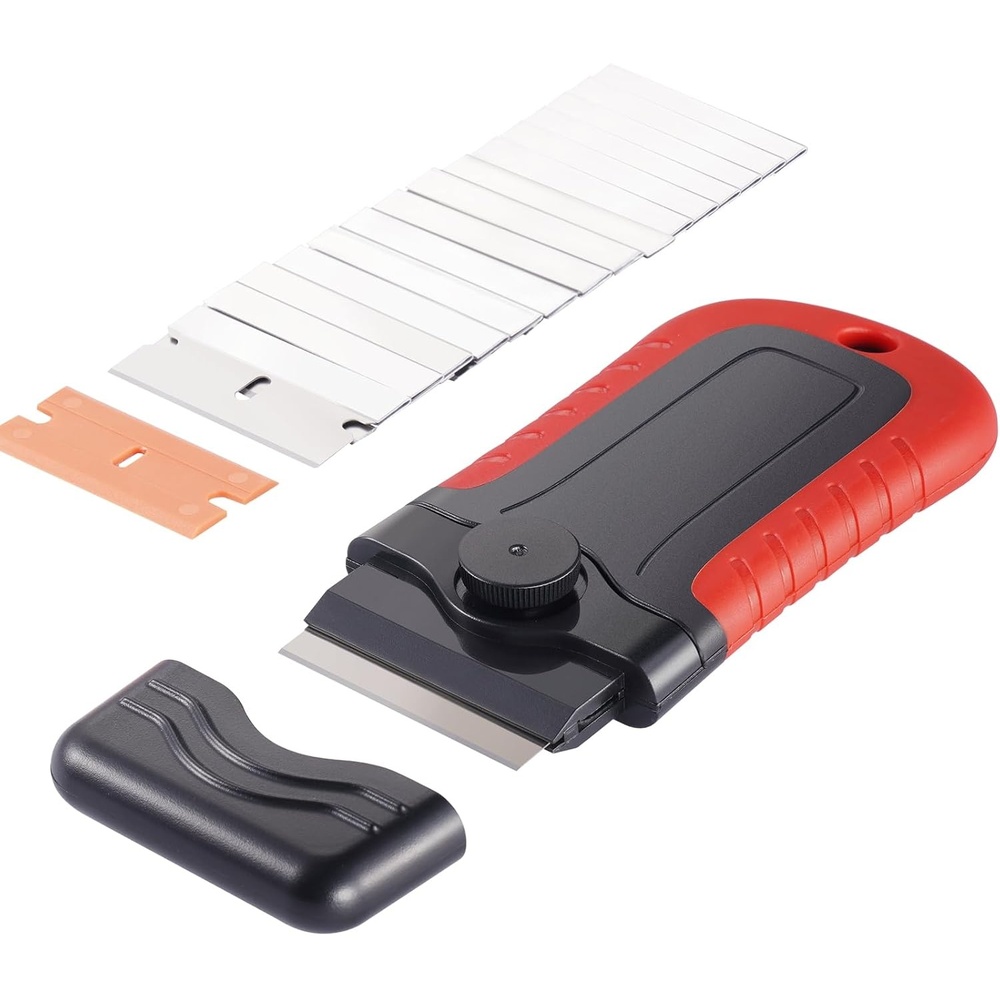 image:imageVEVOR Razor Blade Scraper Tool with 15pcs Extra Blades Floor Scraper with Security Cap for Cleaning Labels Stickers Decals Paint from Glass Window Stovetop Cooktop OvenMetal blades