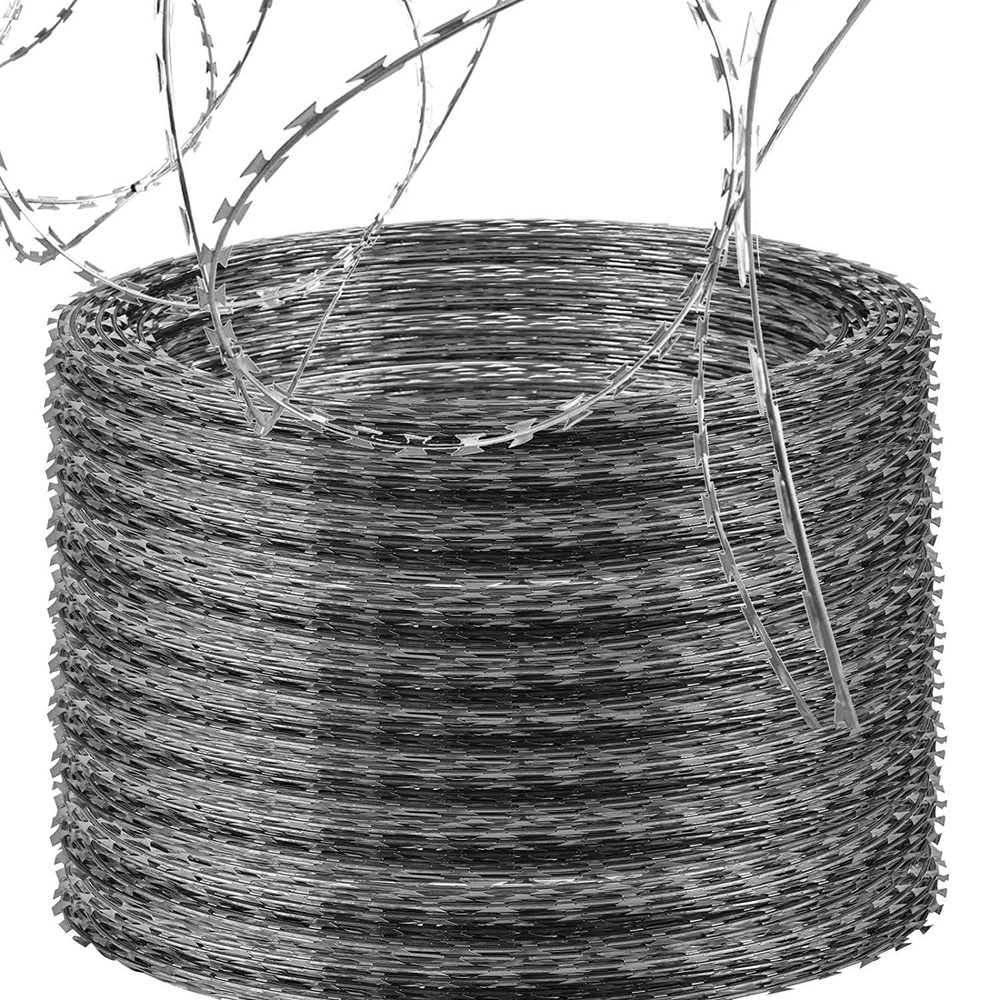 image:imageVEVOR Razor Wires 98 ft Razor Barbed Wire 2 Rolls Razor Wire Fencing Razor Fence Ribbon Barbed Galvanized Fence Rolls Razor for Garden500FT