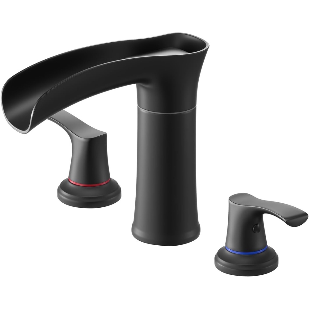 image:imageVEVOR Roman Tub Faucet 3 Hole Waterfall Bathtub Faucet Zinc Alloy Bath Tubs Faucets Set with 2 Handles Deck Mount Bath Tub Faucets Set for Pet Washing Baby Care Adult Bathing Matte Black