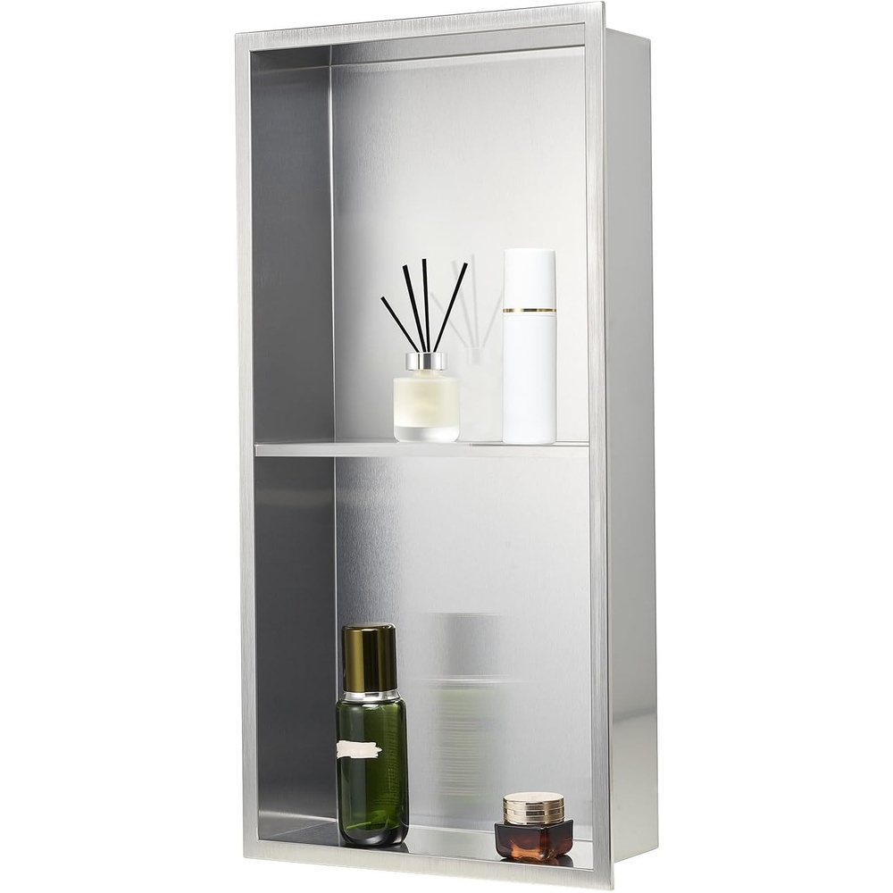 image:imageVEVOR Shower Niche 13 x 25 x 4 inch Recessed Wall Niche HeavyDuty Stainless Steel Modern Soap amp Shampoo Storage Organizer Sealed Waterproof Durable amp Easy to InstallBlack for BathroomSliver