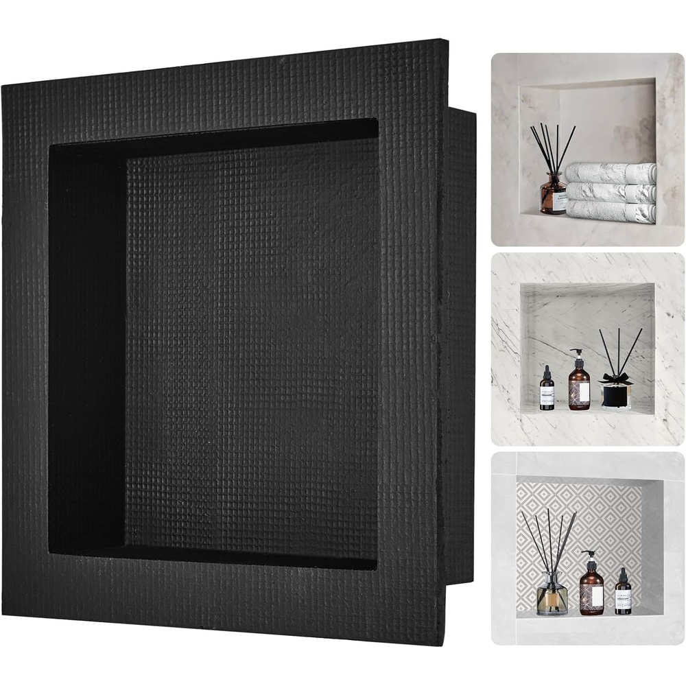image:imageVEVOR Shower Niche16Inch Width x 16Inch Height x 35Inch Depth Single Shelf OrganizerWallInserted Niche Recessed Sealed Protection Modern Soap Storage for Shower BathroomBlack16x16