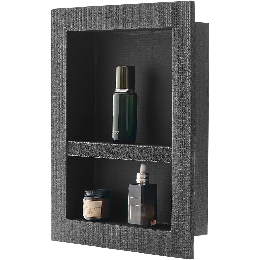 image:imageVEVOR Shower Niche16Inch Width x 16Inch Height x 35Inch Depth Single Shelf OrganizerWallInserted Niche Recessed Sealed Protection Modern Soap Storage for Shower BathroomBlack16x20