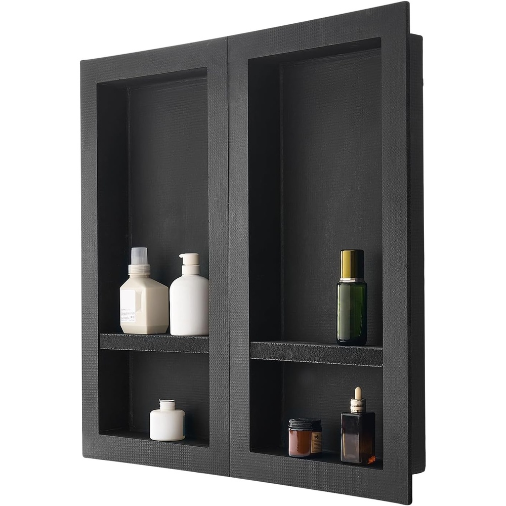 image:imageVEVOR Shower Niche16Inch Width x 16Inch Height x 35Inch Depth Single Shelf OrganizerWallInserted Niche Recessed Sealed Protection Modern Soap Storage for Shower BathroomBlack16x3216x32