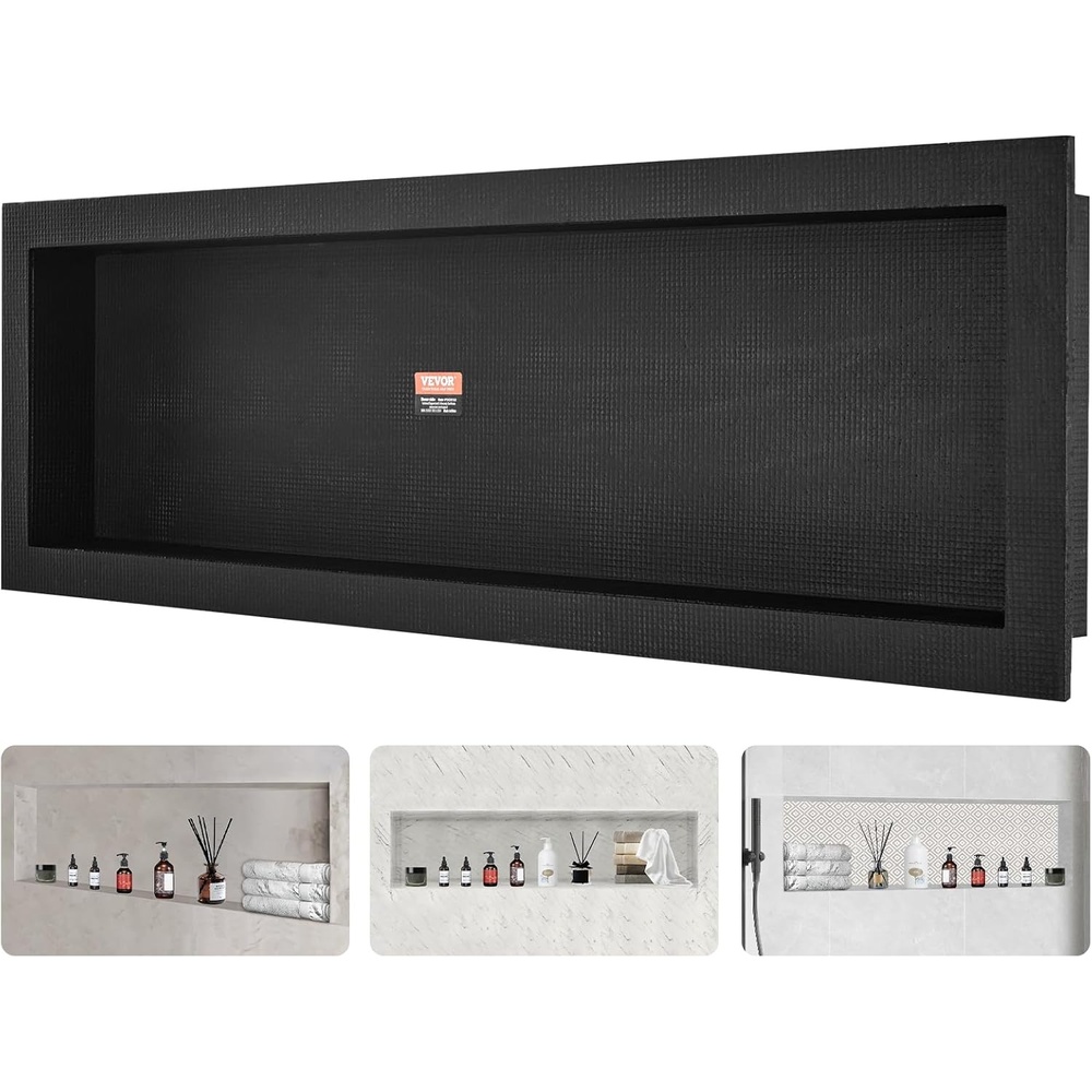 image:imageVEVOR Shower Niche16Inch Width x 16Inch Height x 35Inch Depth Single Shelf OrganizerWallInserted Niche Recessed Sealed Protection Modern Soap Storage for Shower BathroomBlack16x50