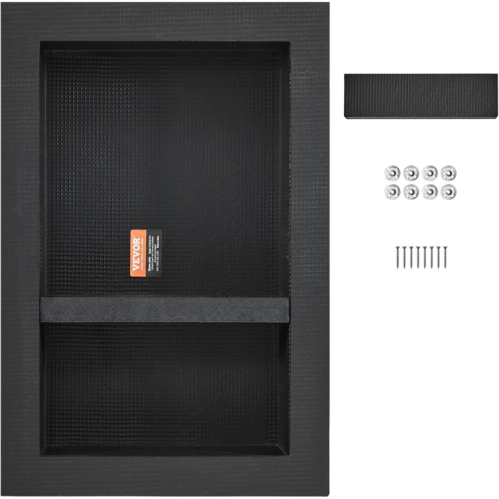 image:imageVEVOR Shower Niche16Inch Width x 16Inch Height x 35Inch Depth Single Shelf OrganizerWallInserted Niche Recessed Sealed Protection Modern Soap Storage for Shower BathroomBlack16x24