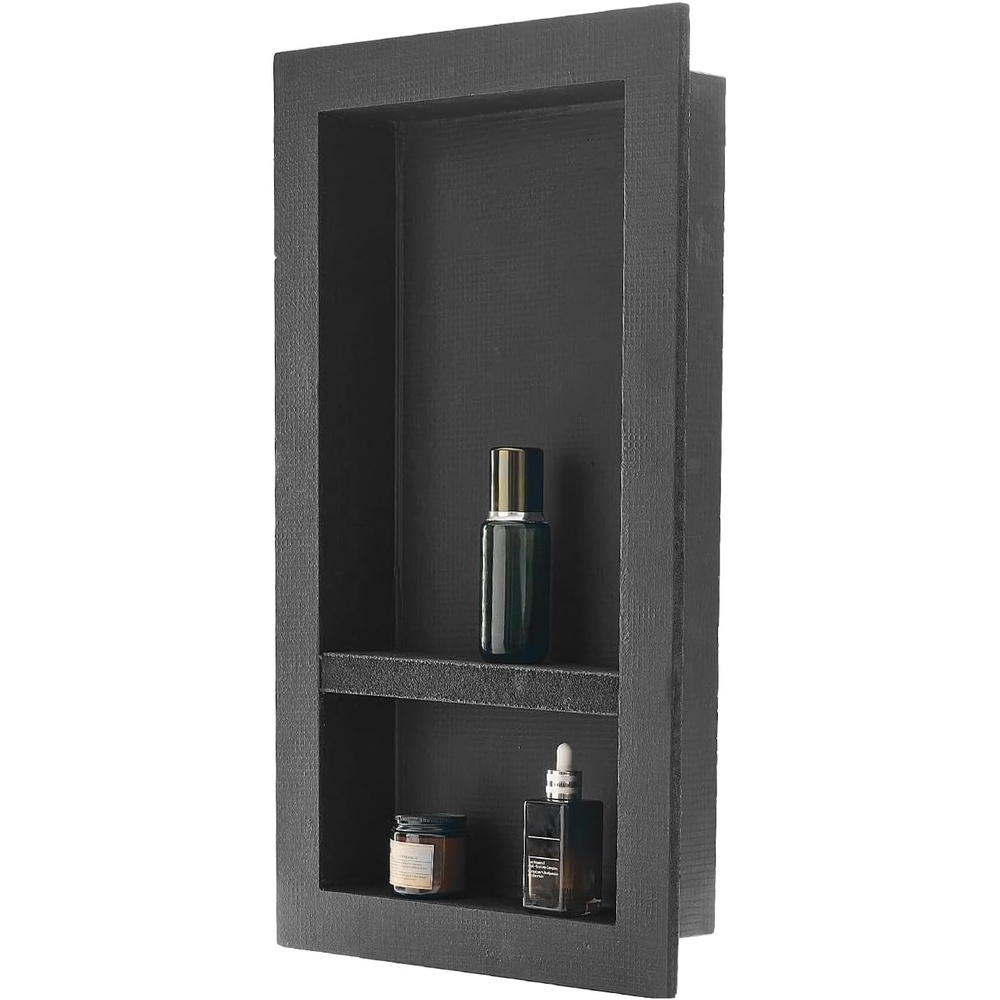 image:imageVEVOR Shower Niche16Inch Width x 16Inch Height x 35Inch Depth Single Shelf OrganizerWallInserted Niche Recessed Sealed Protection Modern Soap Storage for Shower BathroomBlack16x28