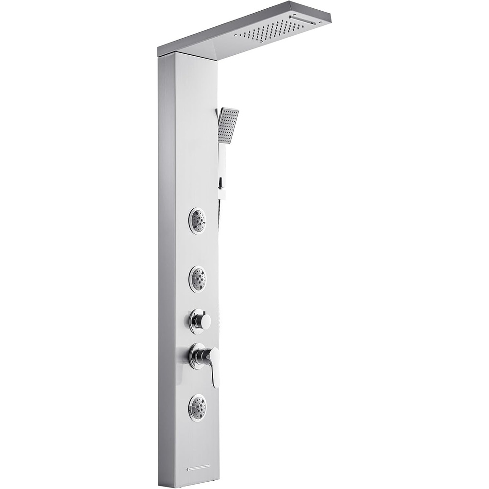 image:imageVEVOR Shower Panel Tower System with Rainfall Shower Head 53 in Brushed Stainless Steel Shower Column 3Function Faucet High Pressure WallMount Rain Massage System with Large Body Jet HandheldSilver  Fixed Top Spray  3 Body Jet