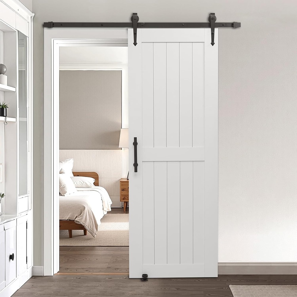 image:imageVEVOR Sliding Barn Door 30 x 84 inch HighStrength MDF Panel Barn Door with Hardware Kit WaterProof PVC Surface Easy to Install HFrame Smoothly and Quietly Sliding for Living Room BathroomWhite