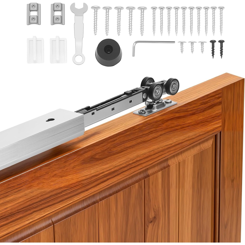 image:imageVEVOR Sliding Pocket Door Hardware Track Kit 5673 Pocket Door Track Kit with Soft Close Mechanism for Smooth and Quiet Sliding Easy to Install for 1 to 1 34 Thickness 30 Width Single Doorsilver6ftsingle doorsoft close