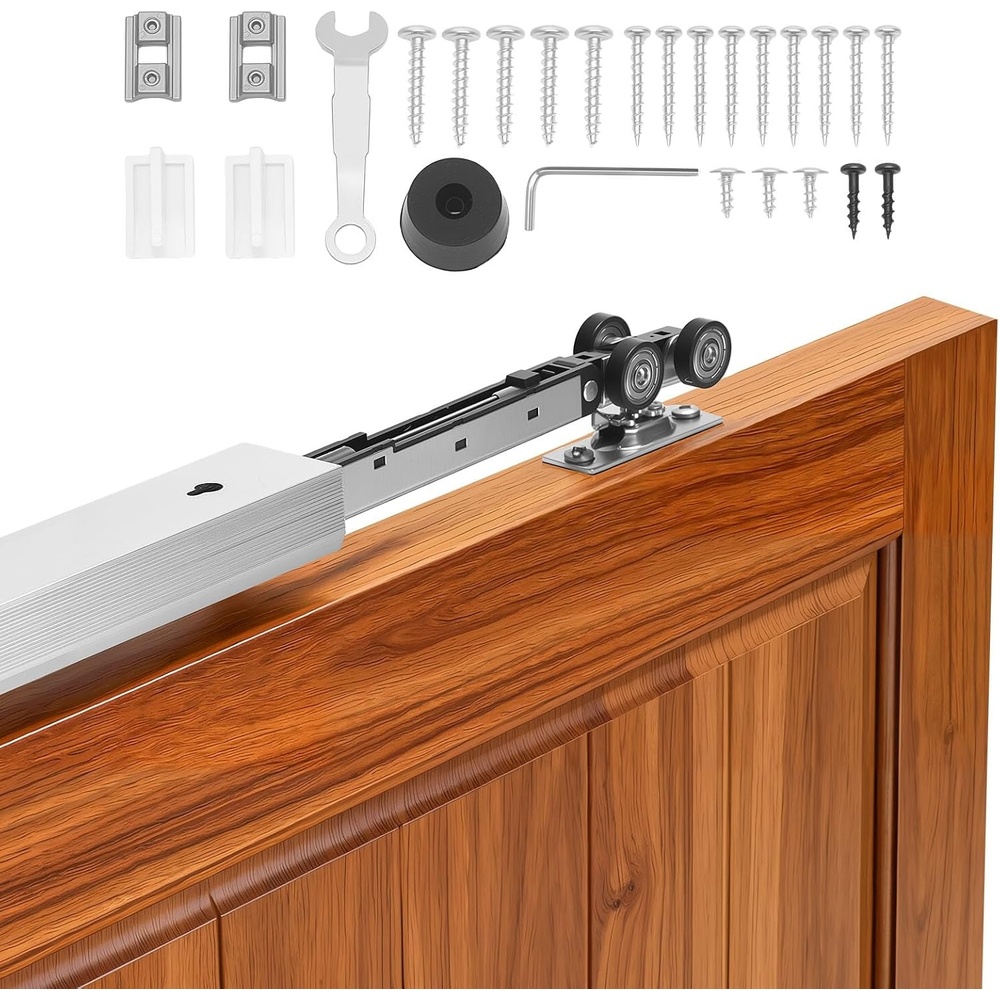 image:imageVEVOR Sliding Pocket Door Hardware Track Kit 5673 Pocket Door Track Kit with Soft Close Mechanism for Smooth and Quiet Sliding Easy to Install for 1 to 1 34 Thickness 30 Width Single Doorsilver5ftsingle doorsoft close