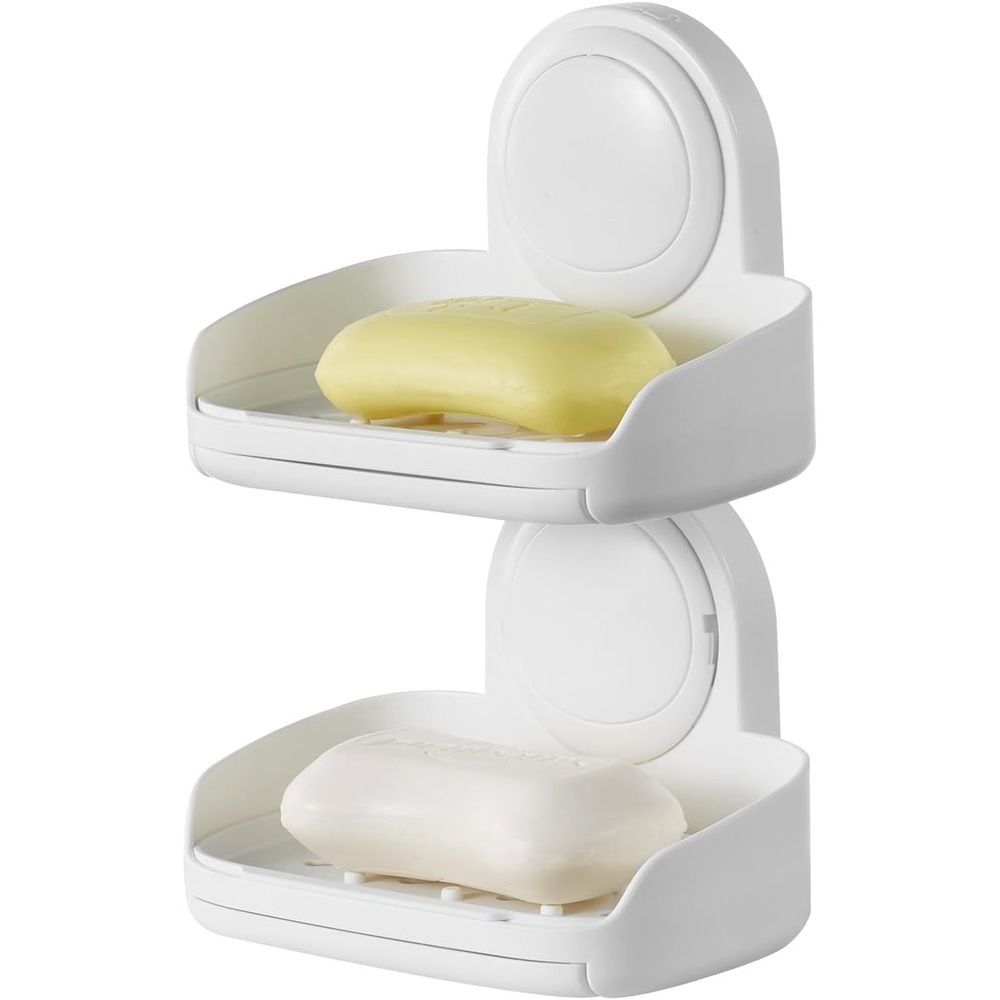 image:imageVEVOR Soap Holder for Shower Double Layer with Suction Cup Wall Mounted NODrilling Strong Suction Bar Soap Sponge Holder Self Draining Soap Saver for Shower Bathroom Bathtub Kitchen Removable