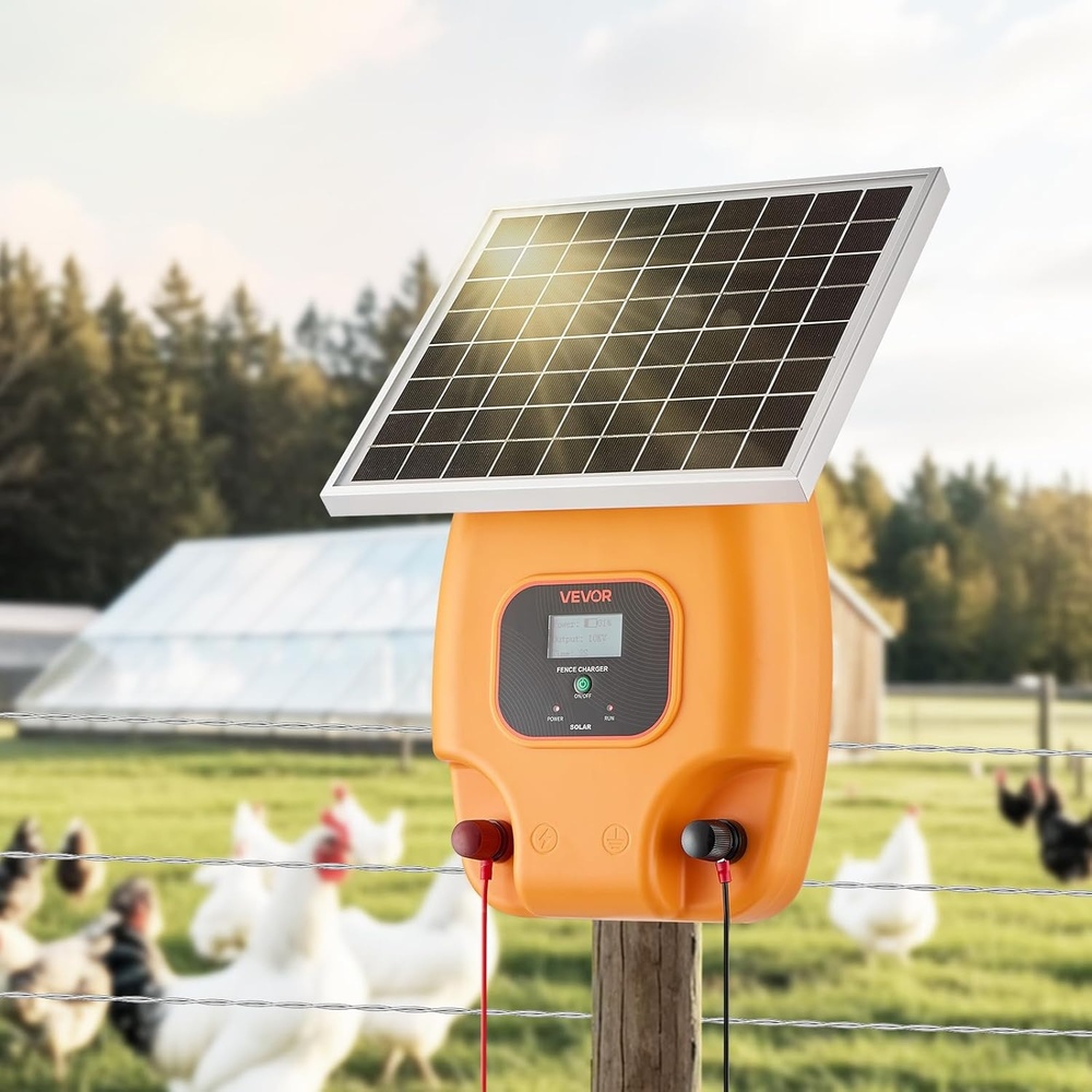 image:imageVEVOR Solar Fence Charger 1J 10 kV Solar Powered Fence Charger 186 Miles Range Electric Fence Energizer Kit Keep Out Predators 3 Days Runtime for Livestock Poultry Garden Protection06J
