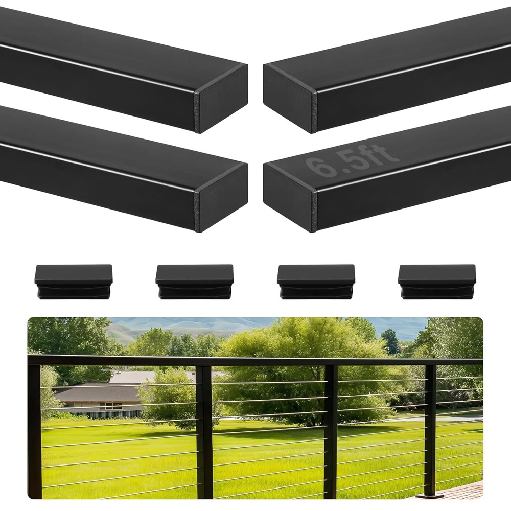 image:imageVEVOR Stainless Steel Handrail 65 ft Rectangular Top Stair Deck Hand Rail for OutdoorIndoor Steps with End Cap Matte Black Coating Adjustable Metal Stair Rail for Cable Railing KitHandrail4