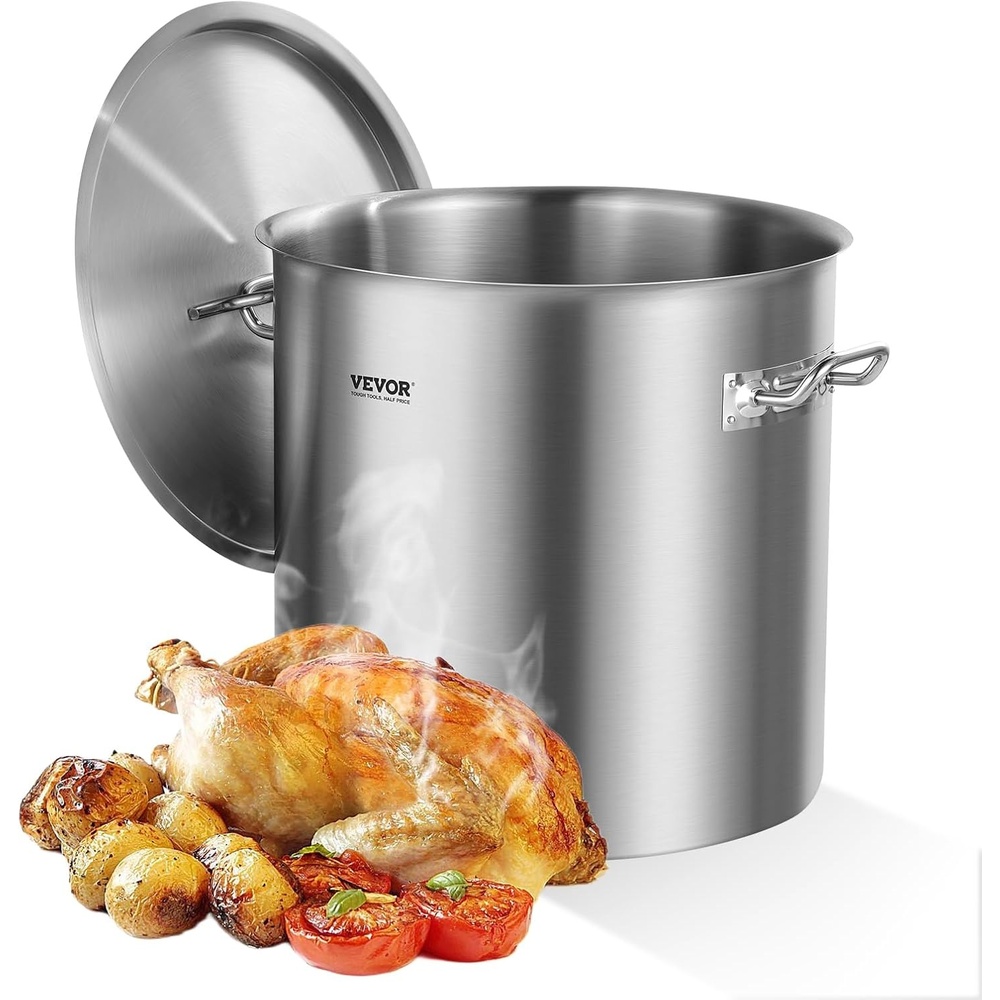image:imageVEVOR Stainless Steel Stockpot 53 Quart Large Cooking Pots Cookware Sauce Pot with Lid and Handle Heavy Duty Commercial Grade Stock Pot Sanding Treatment for Large Groups Events Silver53 Quarts