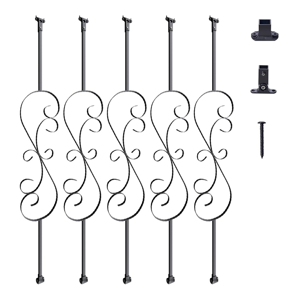 image:imageVEVOR Staircase Metal Balusters 44 x 12 Galvanized Steel Decorative Banister Spindles 10 Pack Deck Baluster with Hollow Single Baskets Twists Spiral Stair Railing wShoes amp ScrewsSShaped