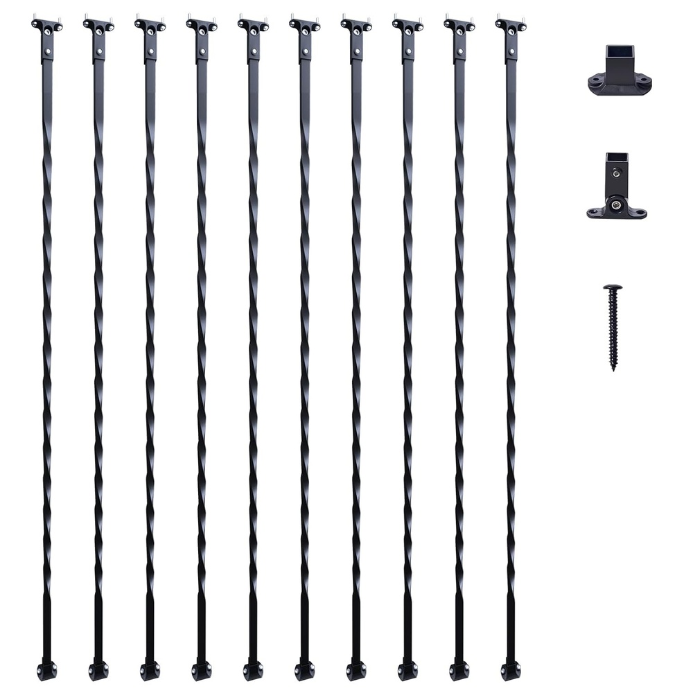 image:imageVEVOR Staircase Metal Balusters 44 x 12 Galvanized Steel Decorative Banister Spindles 10 Pack Deck Baluster with Hollow Single Baskets Twists Spiral Stair Railing wShoes amp ScrewsHollow Twists
