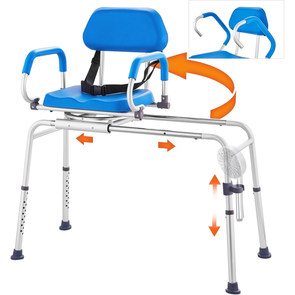 image:imageVEVOR Swivel Shower Chair 360 Degree Adjustable Shower Seat with Pivoting Arms amp Padded Bath Seat for Inside Shower or Tub NonSlip Rotating Bathtub Chair for Elderly Disabled 300LBS CapacitySoft Sliding Tub Transfer Bench with Swivel Seat