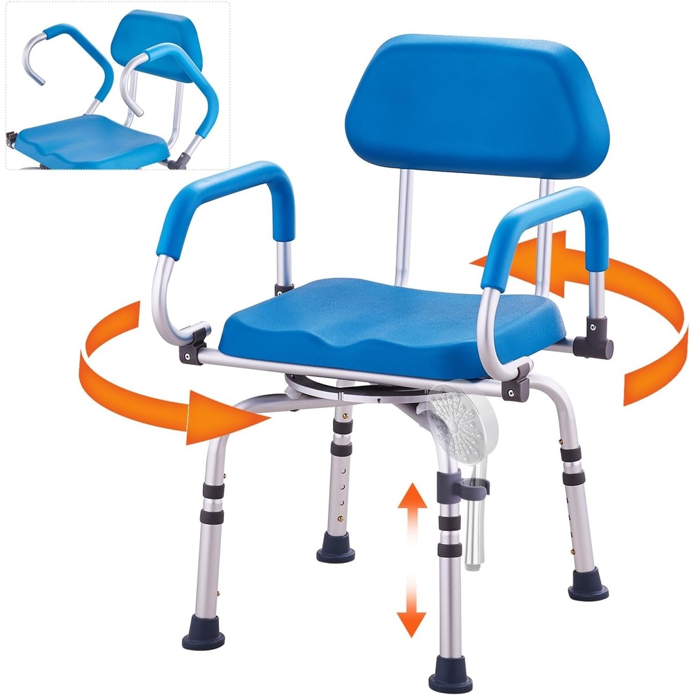 image:imageVEVOR Swivel Shower Chair 360 Degree Adjustable Shower Seat with Pivoting Arms amp Padded Bath Seat for Inside Shower or Tub NonSlip Rotating Bathtub Chair for Elderly Disabled 300LBS CapacitySoft Swivel Shower Chair