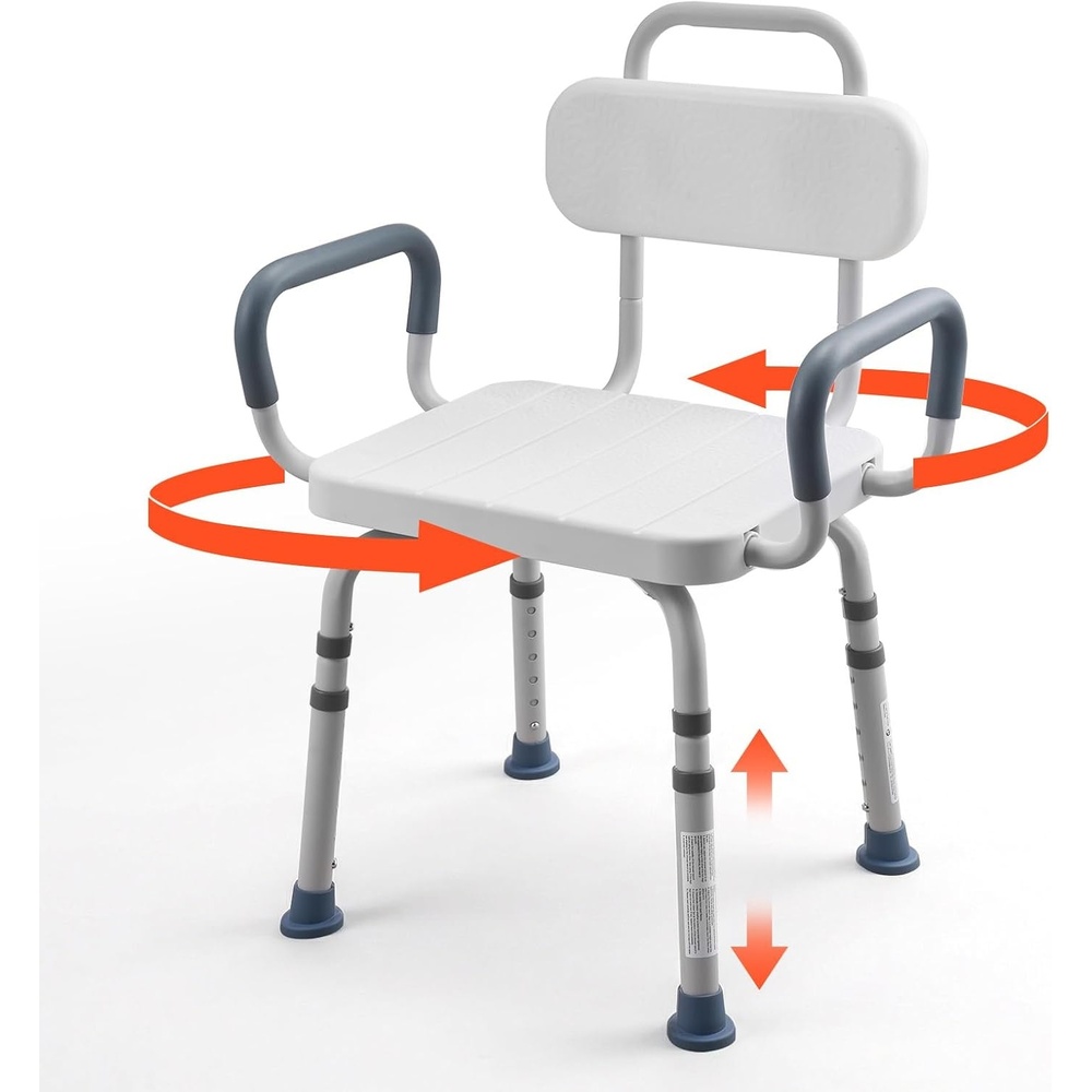 image:imageVEVOR Swivel Shower Chair with Arms and Back 400 lbs Heavy Duty Bench Seat for Inside Shower Stall and Bathtub Height Adjustable Bathroom Bath Tub Seat for Adults Seniors Elderly and Disabled