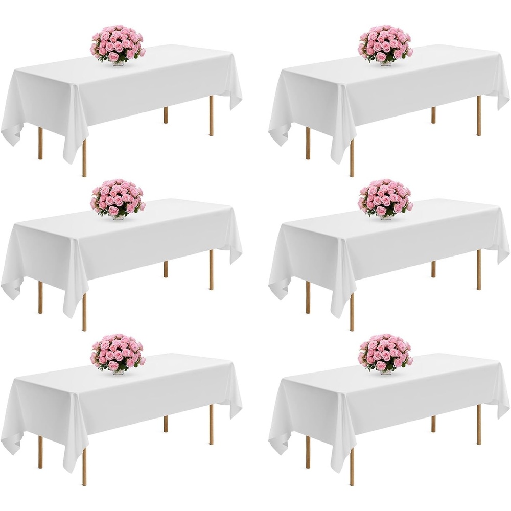 image:imageVEVOR Tablecloths for Rectangle Tables Reusable and Machine Washable Table Clothes WrinkleResistant Polyester Fabric Table Covers for Wedding Party Banquet White 60 x 102 6 Pack