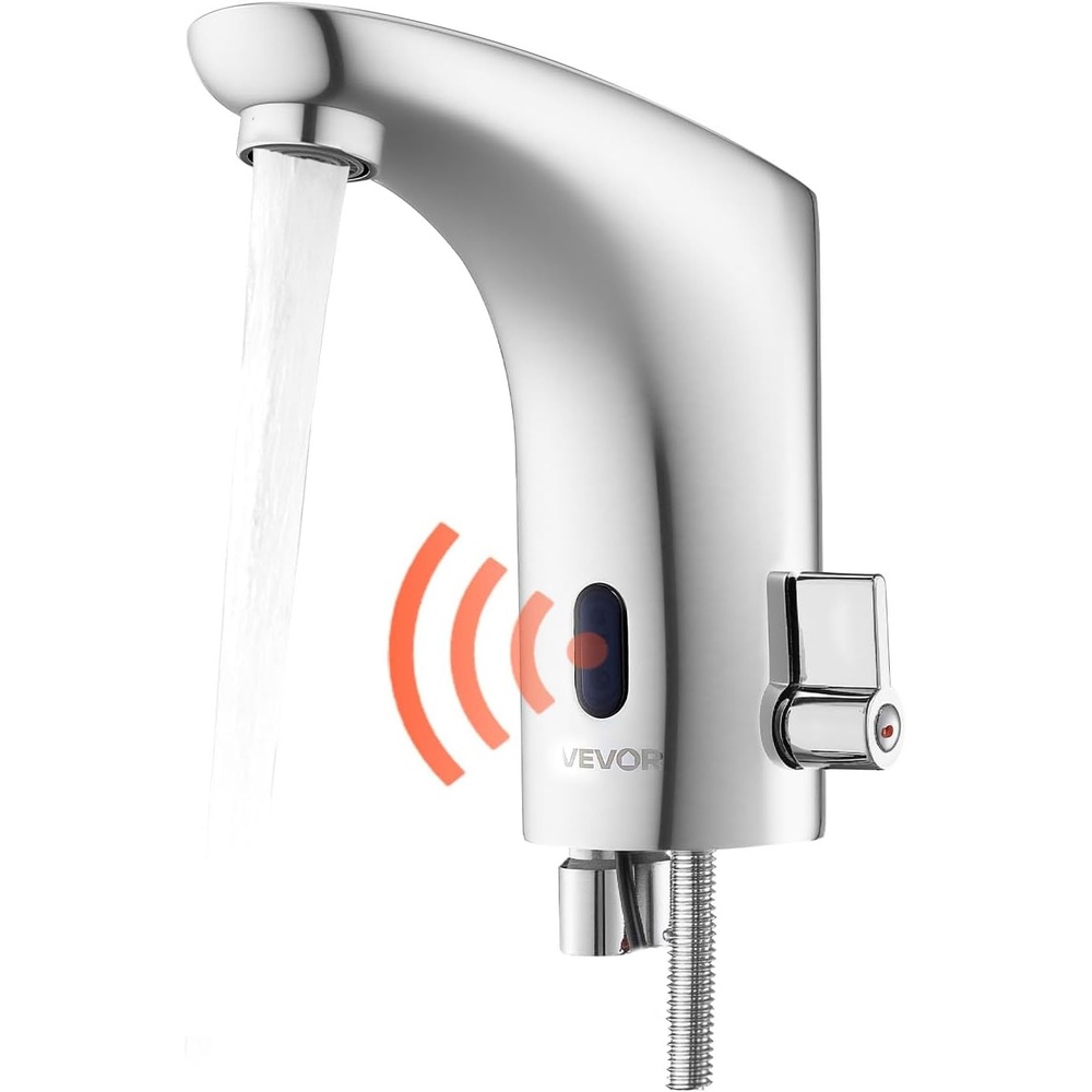 image:imageVEVOR Touchless Bathroom Sink Faucet Automatic Motion Sensor Restroom Toilet Faucet HandsFree Adjustable Cold Hot Single Handle Water Mixer Battery Operated for 916 in PipeChrome Plated SilverChrome