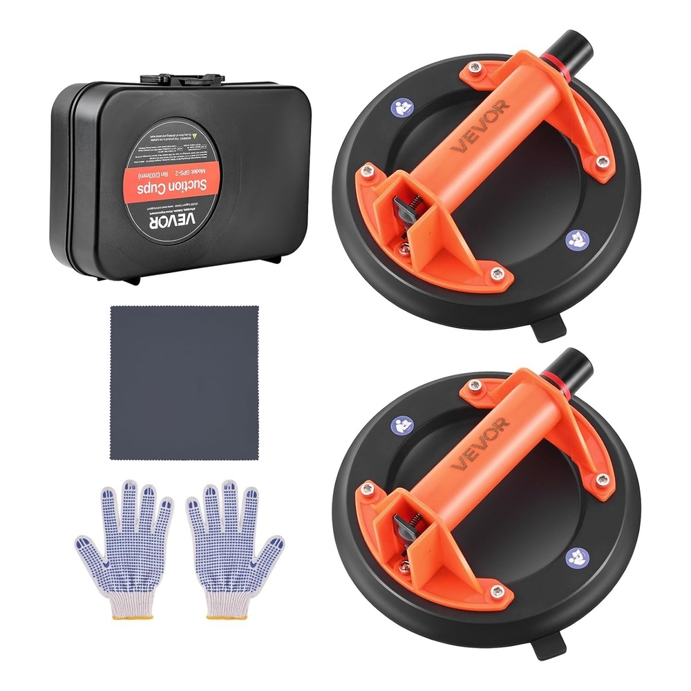 image:imageVEVOR Vacuum Suction Cup 8Inch Vacuum Glass Lifter with ABS Handle 400 lbs Max Lifting Capacity Tile Suction Cup Tool with Carrying Case for Lifting Large Tile Granite Drywall Windows 2Pack8Manual 400 lb2PC