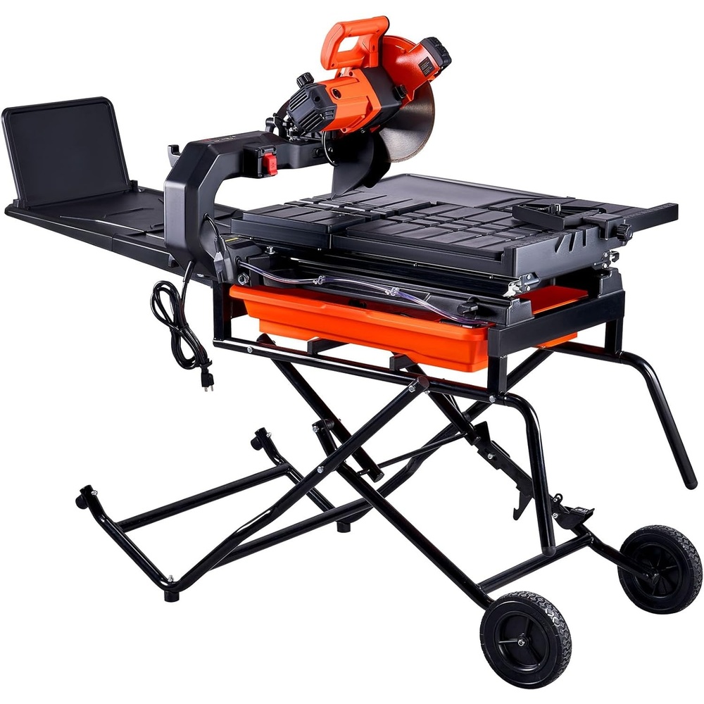image:imageVEVOR Wet Tile Saw with Stand  10inch 65Mn Steel Blade 4500 RPM Motor Water Reservoir Caster Wheels 045 Degrees Miter Angle for Cutting Tiles amp StonesWet Tile Saw with Stand