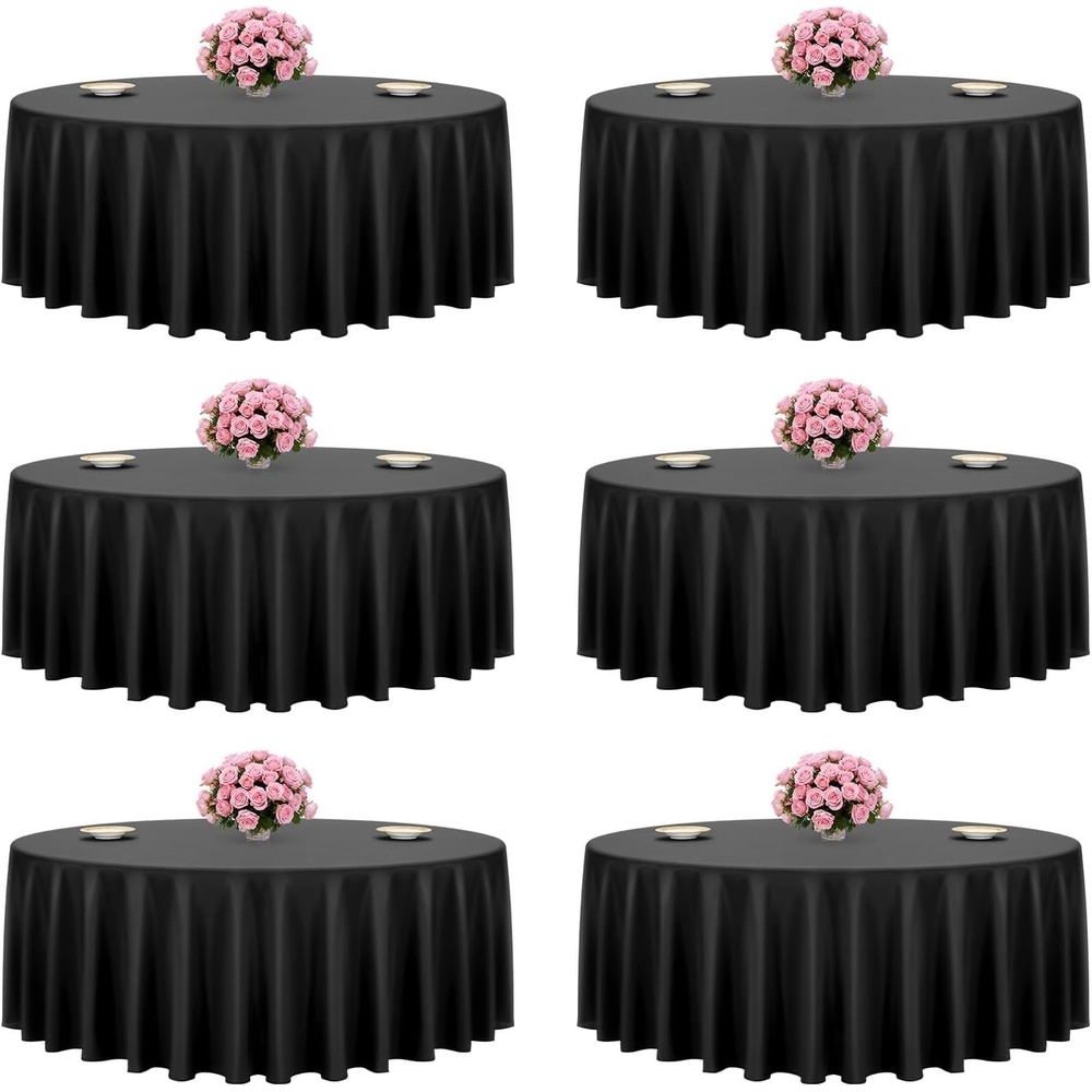 image:imageVEVOR White Round Tablecloths 6 Pack 120 Inches in Diameter Stain amp Wrinkle Resistant Machine Washable Table Clothes Polyester Fabric Table Covers for Wedding Party Banquet Formal EventsBlack