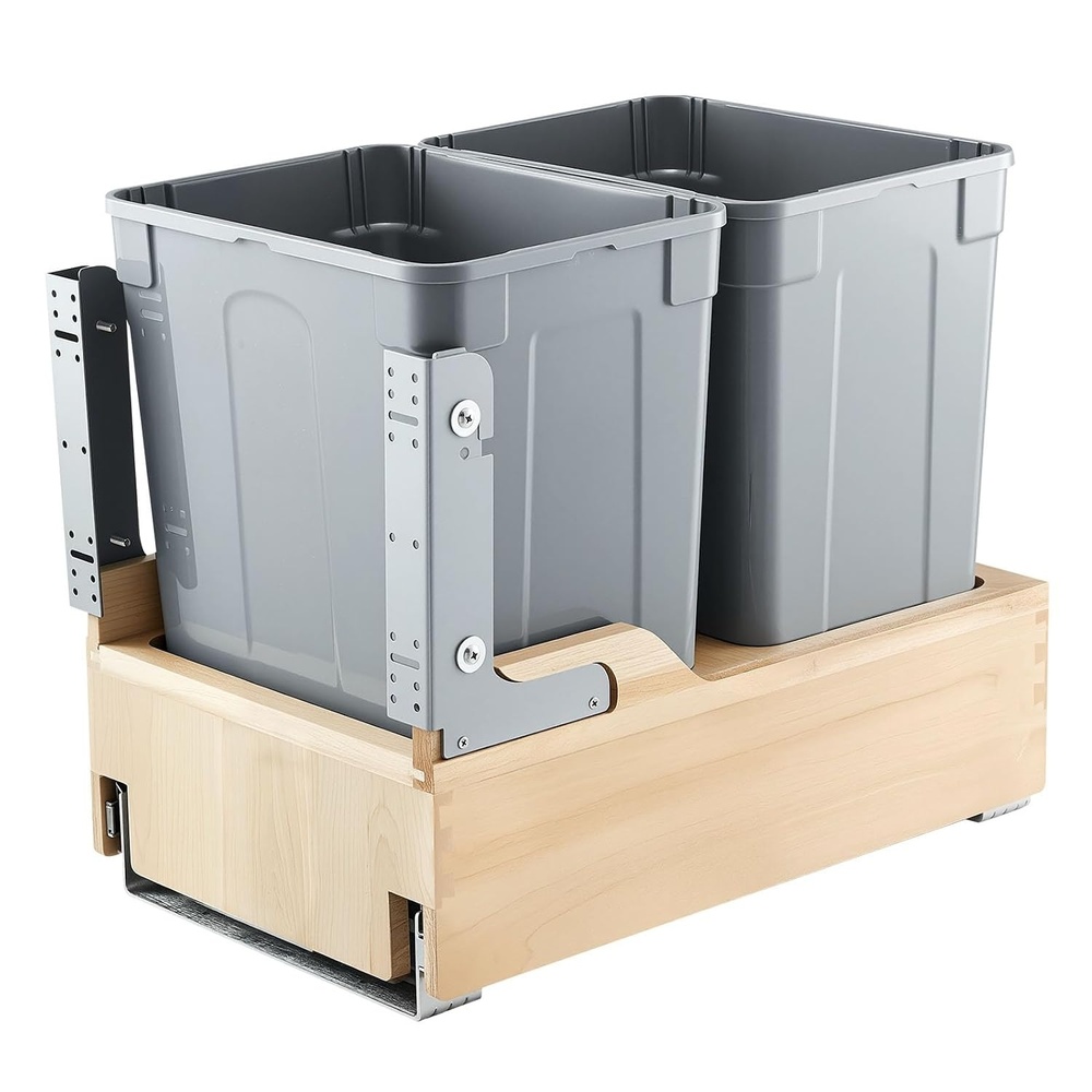 image:imageVEVOR Wood Pullout Trash Can for Kitchen Cabinets 35 QT Garbage Waste Recycling Bin Under Mount Waste Container Door Kit for Sink Under Counter70QT35QTX2