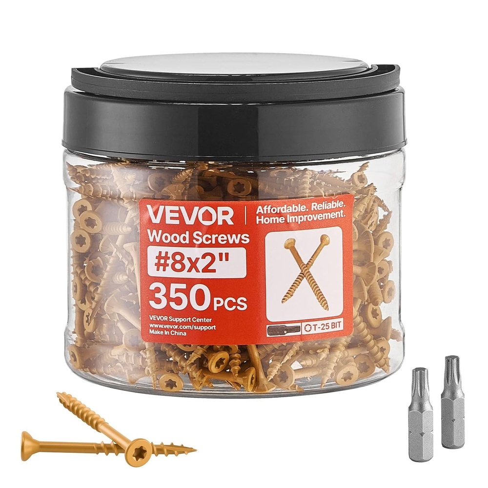 image:imageVEVOR Wood Screws 350 PCS 8 x 2Inch AntiRust Coated Exterior Deck Screw TorxT25 Star Drive Metal RustResistant Outdoor Decking Screws with 2 Screw Connectors for Decking Fencing Framing8 x 2