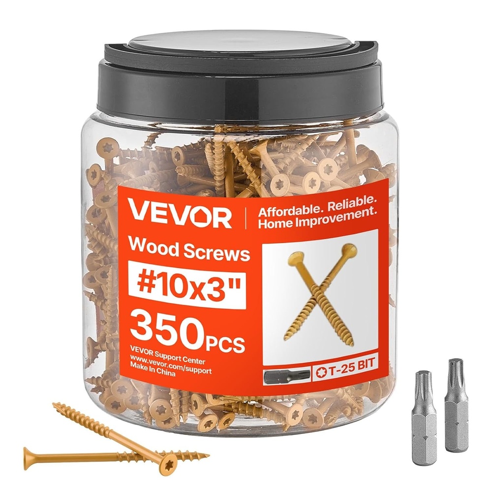 image:imageVEVOR Wood Screws 350 PCS 8 x 2Inch AntiRust Coated Exterior Deck Screw TorxT25 Star Drive Metal RustResistant Outdoor Decking Screws with 2 Screw Connectors for Decking Fencing Framing10 x 3